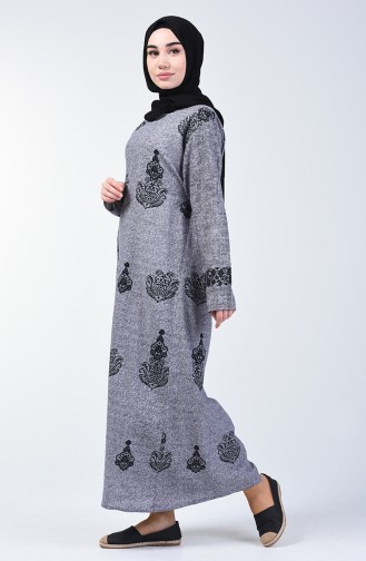 Cotton Patterned Dress 3333-03 Grey 3333-03