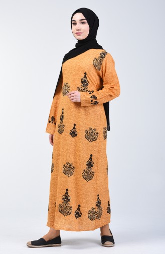 Cotton Patterned Dress 3333-04 Mustard 3333-04