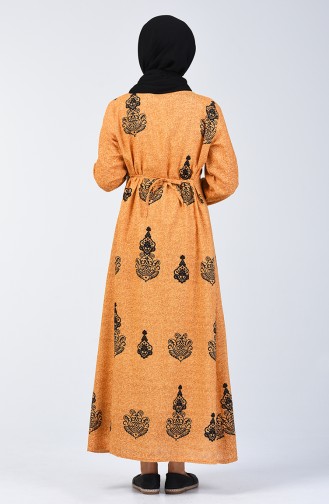 Cotton Patterned Dress 3333-04 Mustard 3333-04