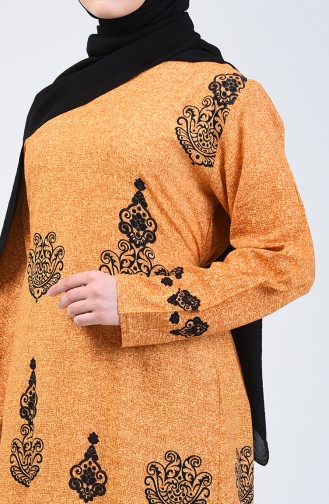 Cotton Patterned Dress 3333-04 Mustard 3333-04