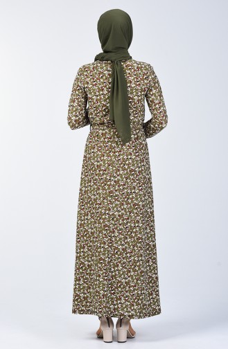 Patterned Dress with Belt 0365-01 Khaki 0365-01