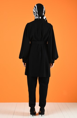 Kuşaklı Tunik Pantolon İkili Takım 1427-01 Siyah