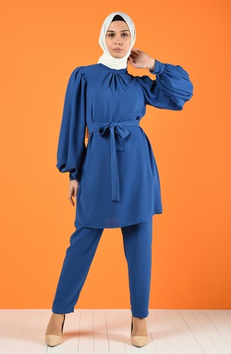 Tunic with Belt Trousers Double Set 1427-02 Indigo 1427-02