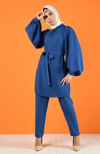 Tunic with Belt Trousers Double Set 1427-02 Indigo 1427-02