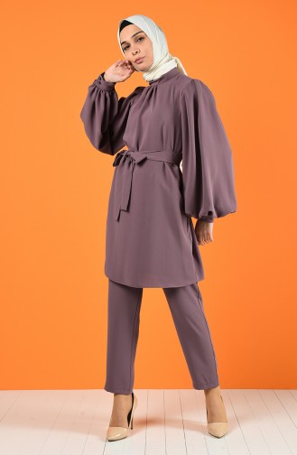 Tunic with Belt Trousers Double Set 1427-04 Dry Rose 1427-04