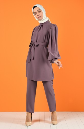 Tunic with Belt Trousers Double Set 1427-04 Dry Rose 1427-04
