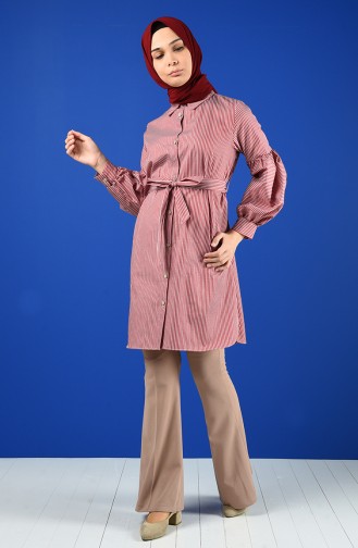 Striped Tunic with Belt 1429-03 Claret Red 1429-03