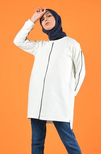 Bisiklet Yaka Spor Tunik 0074-04 Ekru
