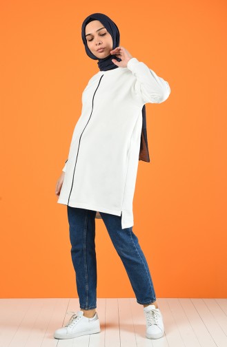 Bisiklet Yaka Spor Tunik 0074-04 Ekru