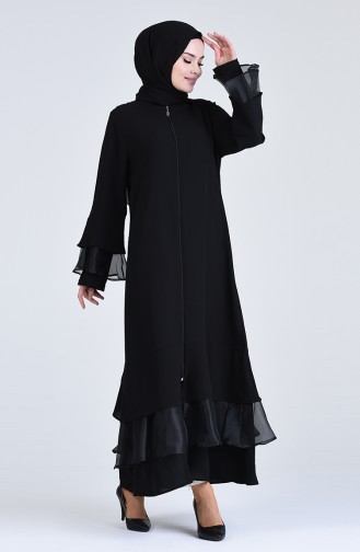 Abaya Détaillée en Organza 1062-01 Noir 1062-01