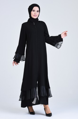 Abaya Détaillée en Organza 1062-01 Noir 1062-01