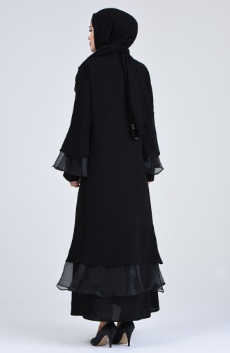 Abaya Détaillée en Organza 1062-01 Noir 1062-01