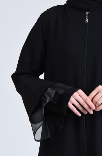 Organza Detailed Abaya 1062-01 Black 1062-01