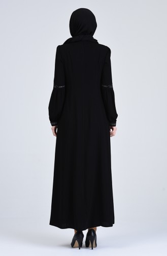 Besticktes Abaya mit Reissverschluss 3006-03 Schwarz 3006-03