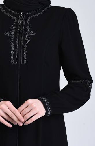 Embroidered Zippered Abaya 3006-03 Black 3006-03
