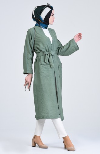 Cepli Kuşaklı Kimono 5301-03 Yeşil