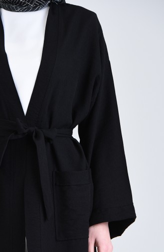 Cepli Kuşaklı Kimono 5301-05 Siyah