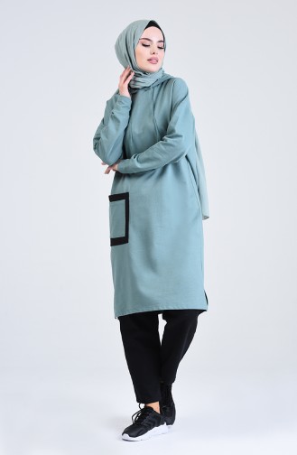Long Sport Tunic with Pockets Set-05 Almond Green 0819-05