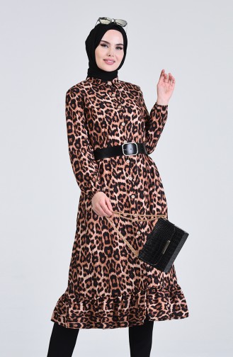 Leopar Desenli Kemerli Uzun Tunik 0505-01 Siyah