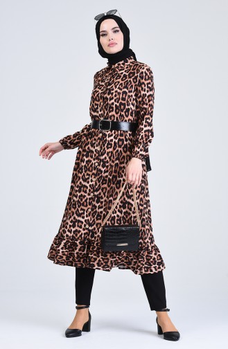 Leopard Patterned Long Tunic with Belt 0505-01 Black 0505-01