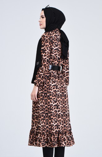 Leopar Desenli Kemerli Uzun Tunik 0505-01 Siyah