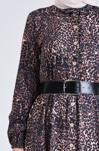 Leopard Print Long Tunic with Belt 0505a-01 Black 0505A-01