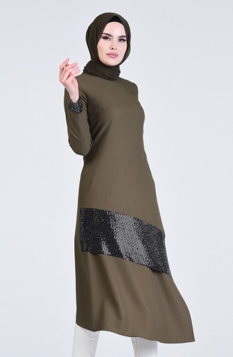 Sequin Fabric Long Tunic 5124-05 Khaki 5124-05