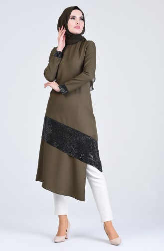 Sequin Fabric Long Tunic 5124-05 Khaki 5124-05