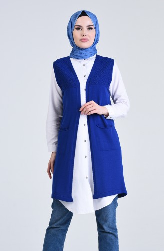 Gilet Sans Manches Tricot à Poche 4206-02 Bleu Roi 4206-02