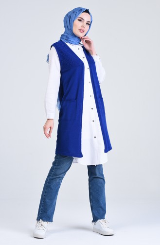 Gilet Sans Manches Tricot à Poche 4206-02 Bleu Roi 4206-02