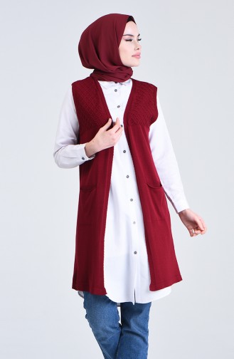 Knitwear Vest with Pockets 4206-04 Burgundy 4206-04