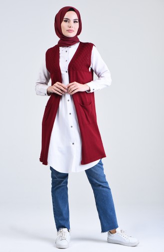 Gilet Sans Manches Tricot à Poche 4206-04 Bordeaux 4206-04