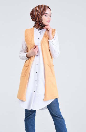 Knitwear Vest with Pockets 4206-08 Apricot Color 4206-08