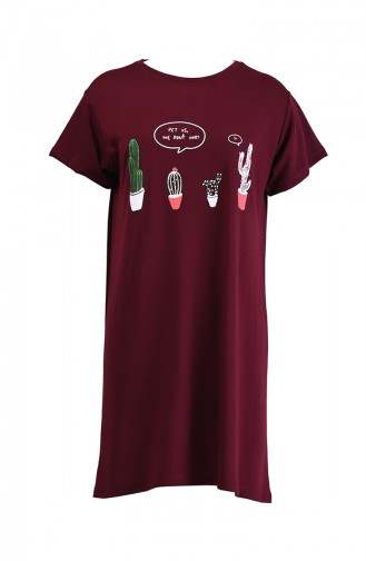 Baskılı Uzun Tshirt 8134-14 Bordo