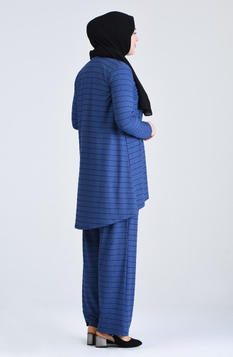 Plus Size Striped Tunic Trousers Double Suit 5925a-01 Indigo 5925A-01