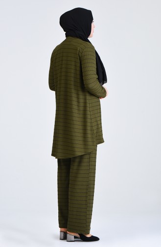 Plus Size Striped Tunic Trousers Double Suit 5925A-02 Khaki 5925A-02