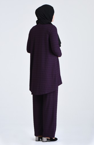Plus Size Striped Tunic Trousers Double Suit 5925a-04 Purple 5925A-04