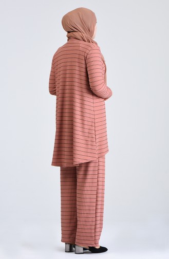 Plus Size Striped Tunic Trousers Double Suit 5925a-05 Powder 5925A-05