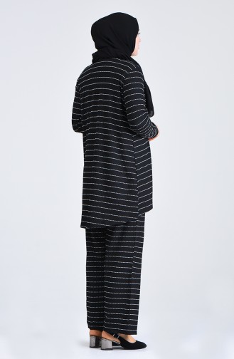 Plus Size Striped Tunic Trousers Double Suit 5925a-07 Black 5925A-07