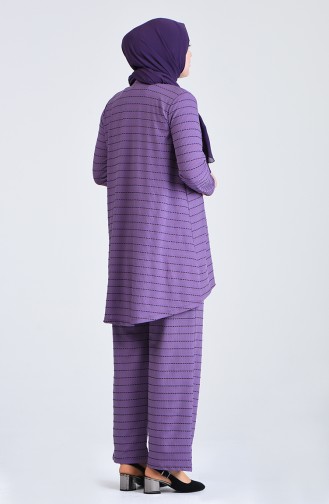 Plus Size Striped Tunic Trousers Double Suit 5925a-08 Lilac 5925A-08