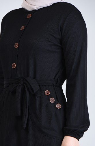 Büyük Beden Düğme Detaylı Elbise 6048-01 Siyah