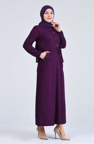 Plus Size Button Detailed Dress 6048-03 Purple 6048-03