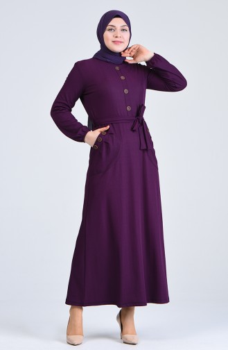 Plus Size Button Detailed Dress 6048-03 Purple 6048-03