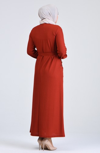 Büyük Beden Düğme Detaylı Elbise 6048-04 Kiremit