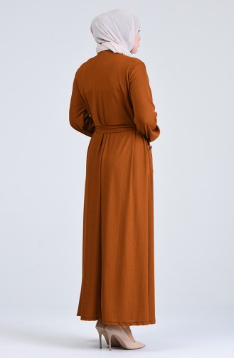 Büyük Beden Düğme Detaylı Elbise 6048-05 Taba