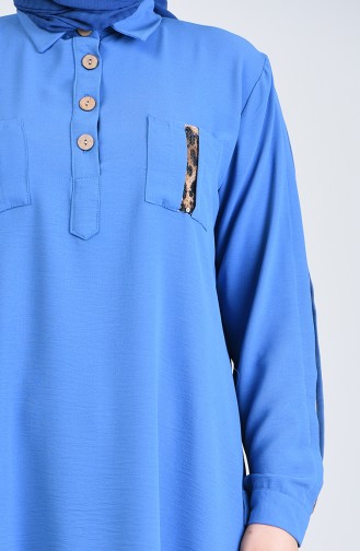 Büyük Beden Leopar Garnili Pullu Tunik 0223-02 İndigo