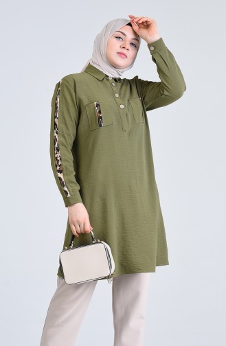 Plus Size Leopard Topped Scaly Tunic 0223-03 Khaki 0223-03