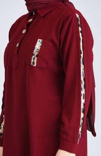 Büyük Beden Leopar Garnili Pullu Tunik 0223-04 Bordo