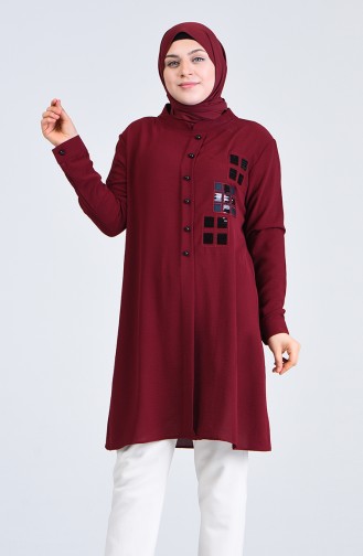 Büyük Beden Düğmeli Tunik 0225-03 Bordo