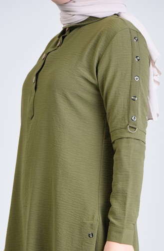 Tunique à Détail Grande Taille 0232-03 Khaki 0232-03